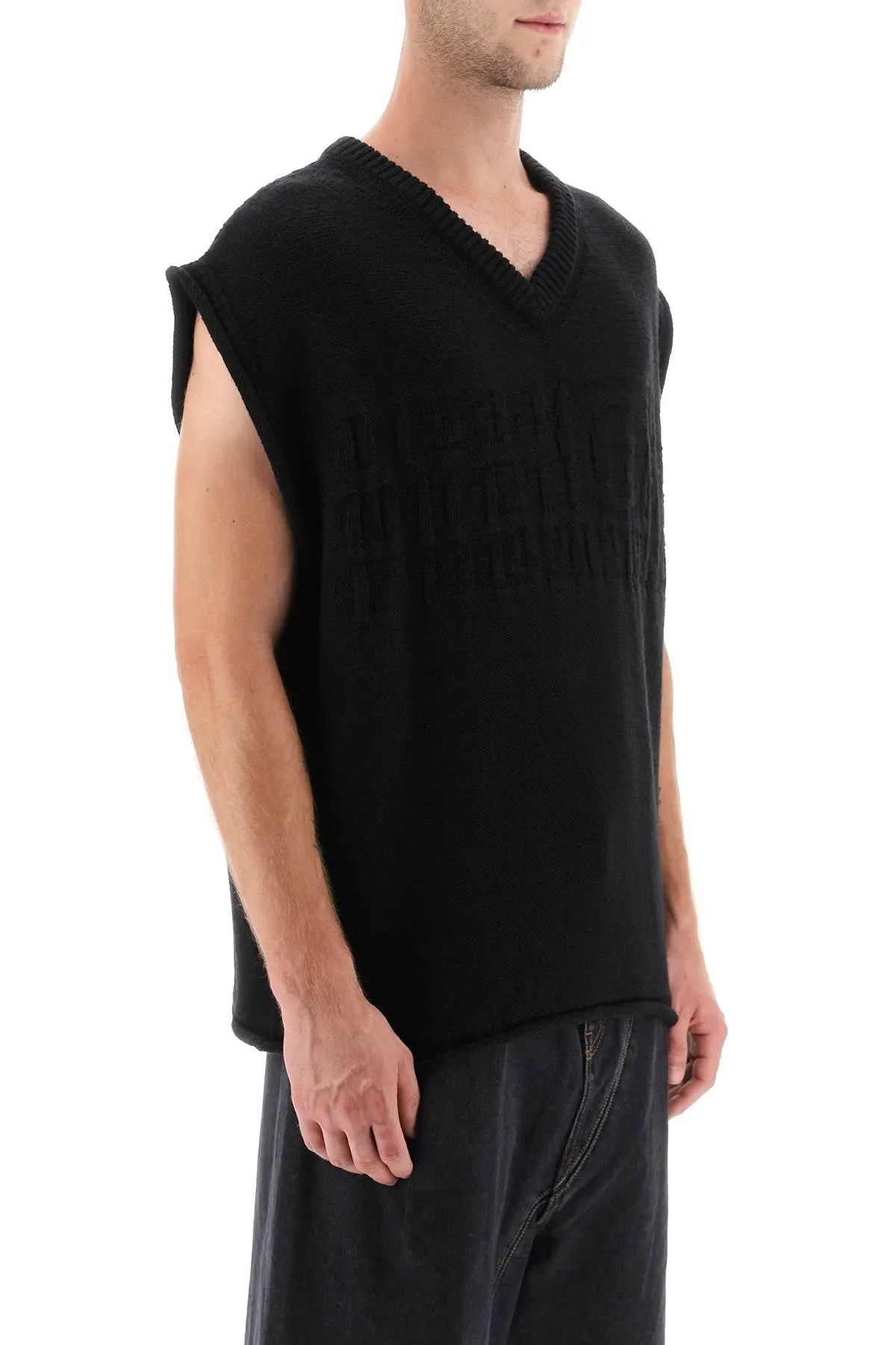 Mm6 maison margiela wool vest with embossed numeric logo