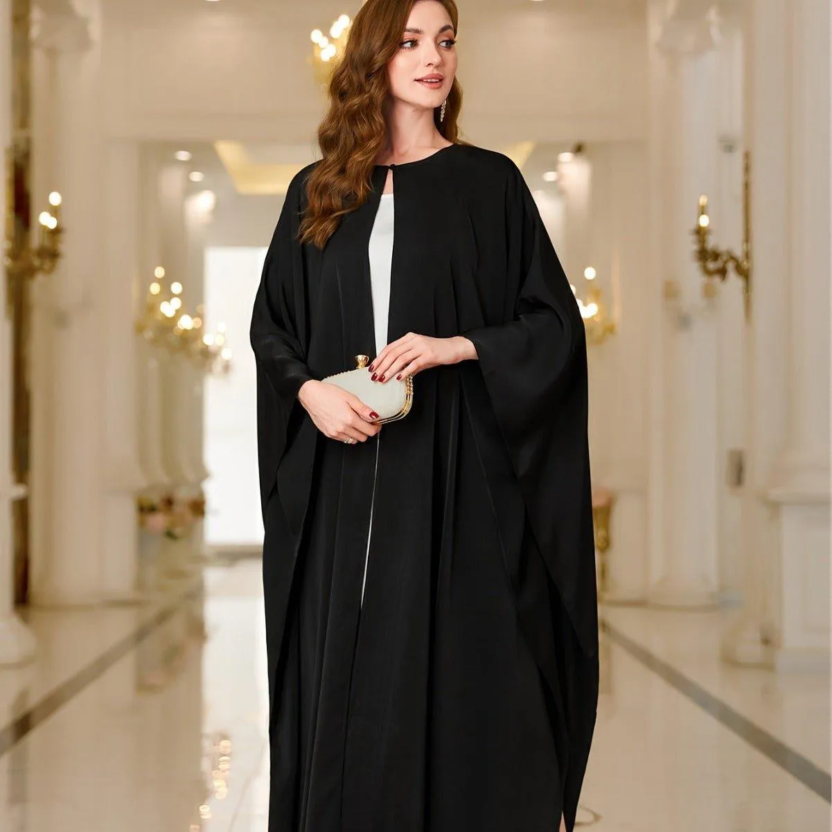 MOA068 Round Neck Cape Open Abaya