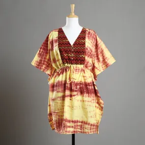 Multicolor - Shibori Tie-Dye Cotton Kaftan with Tie-Up Waist (Medium)