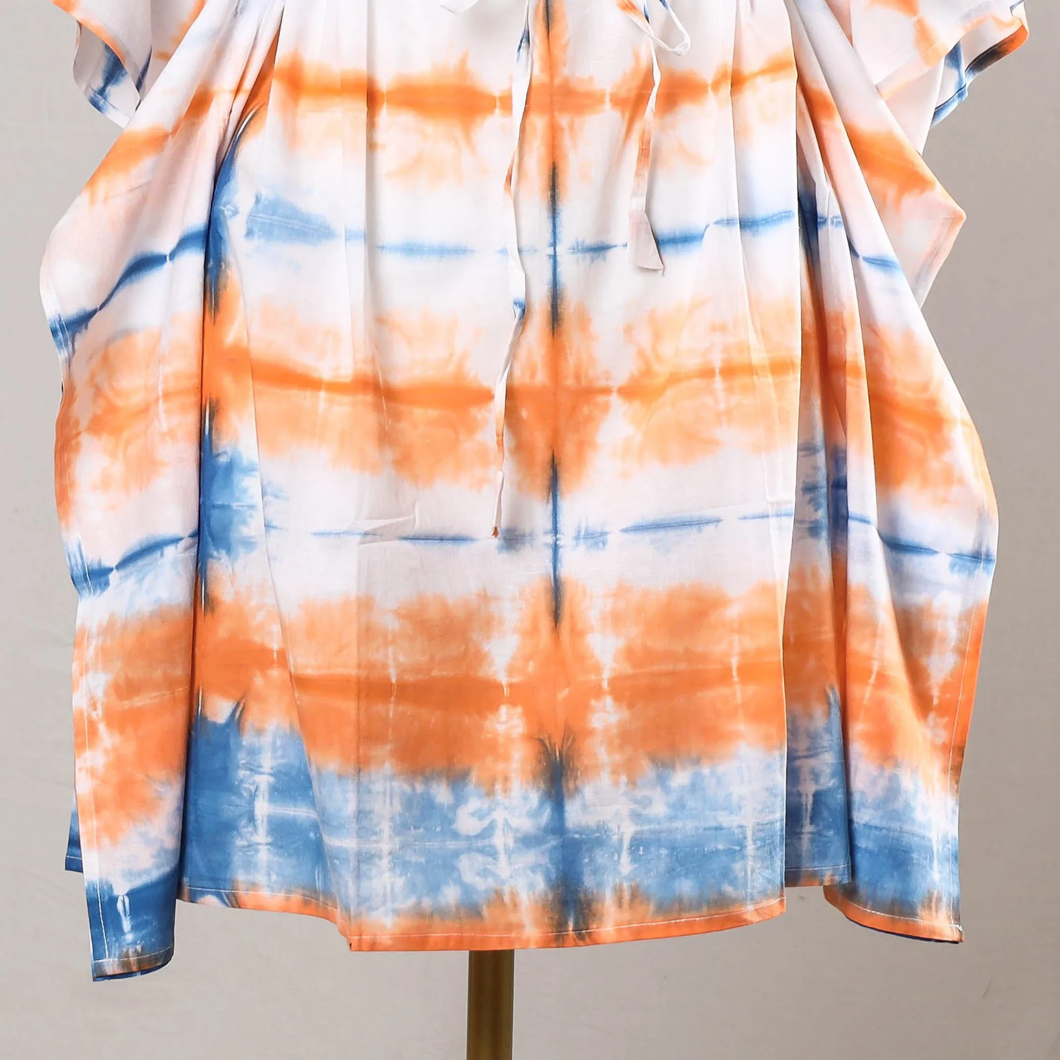 Multicolor - Shibori Tie-Dye Cotton Kaftan with Tie-Up Waist (Short)