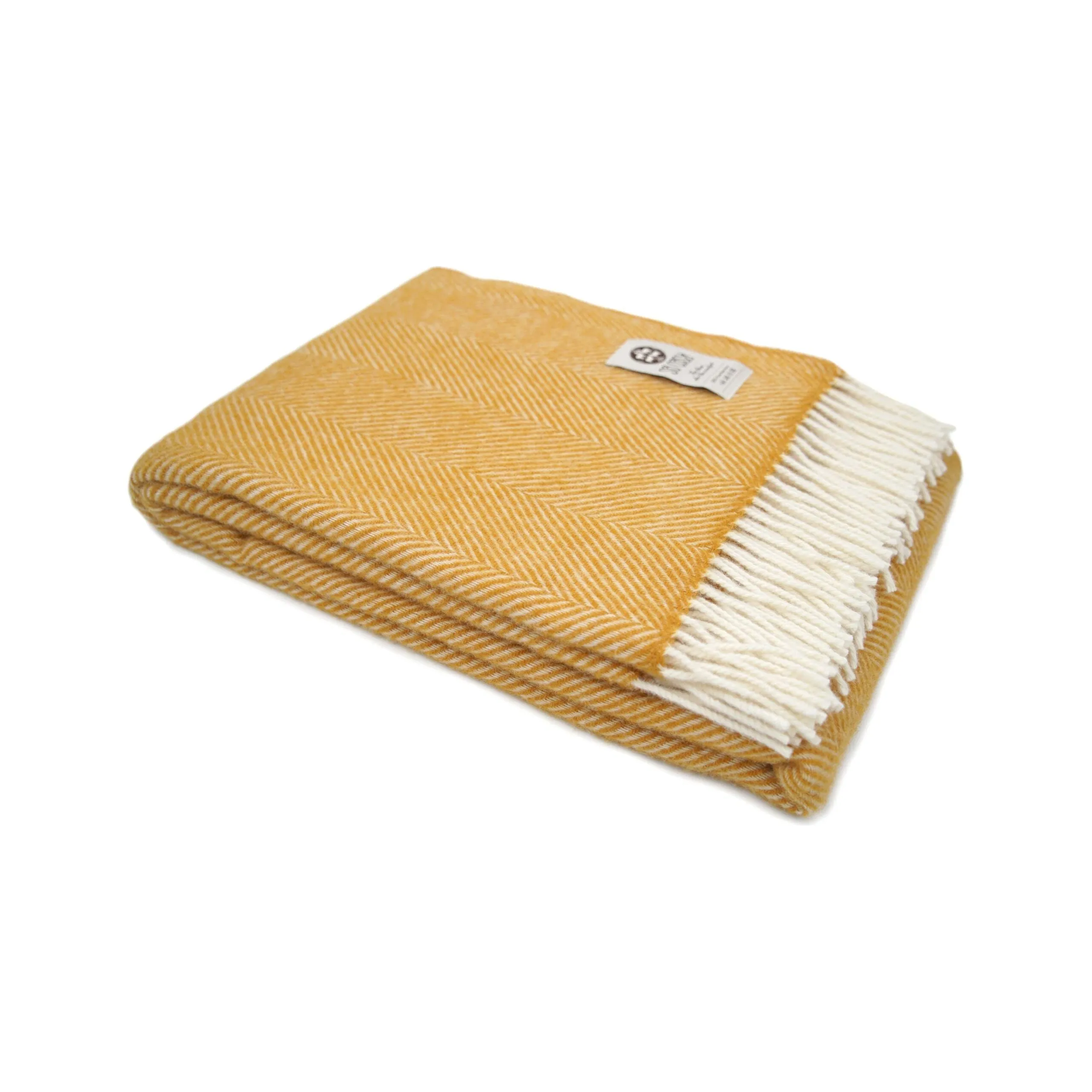 Mustard Yellow and White Pure New Wool Herringbone Dani Throw (190cm x 130cm)