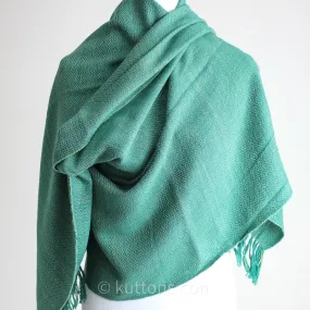 Naturally Dyed Handwoven Merino Wool & Eri Silk Shawl Wrap - Dyed with Tesu Flowers & Indigo | Green, 25x84"