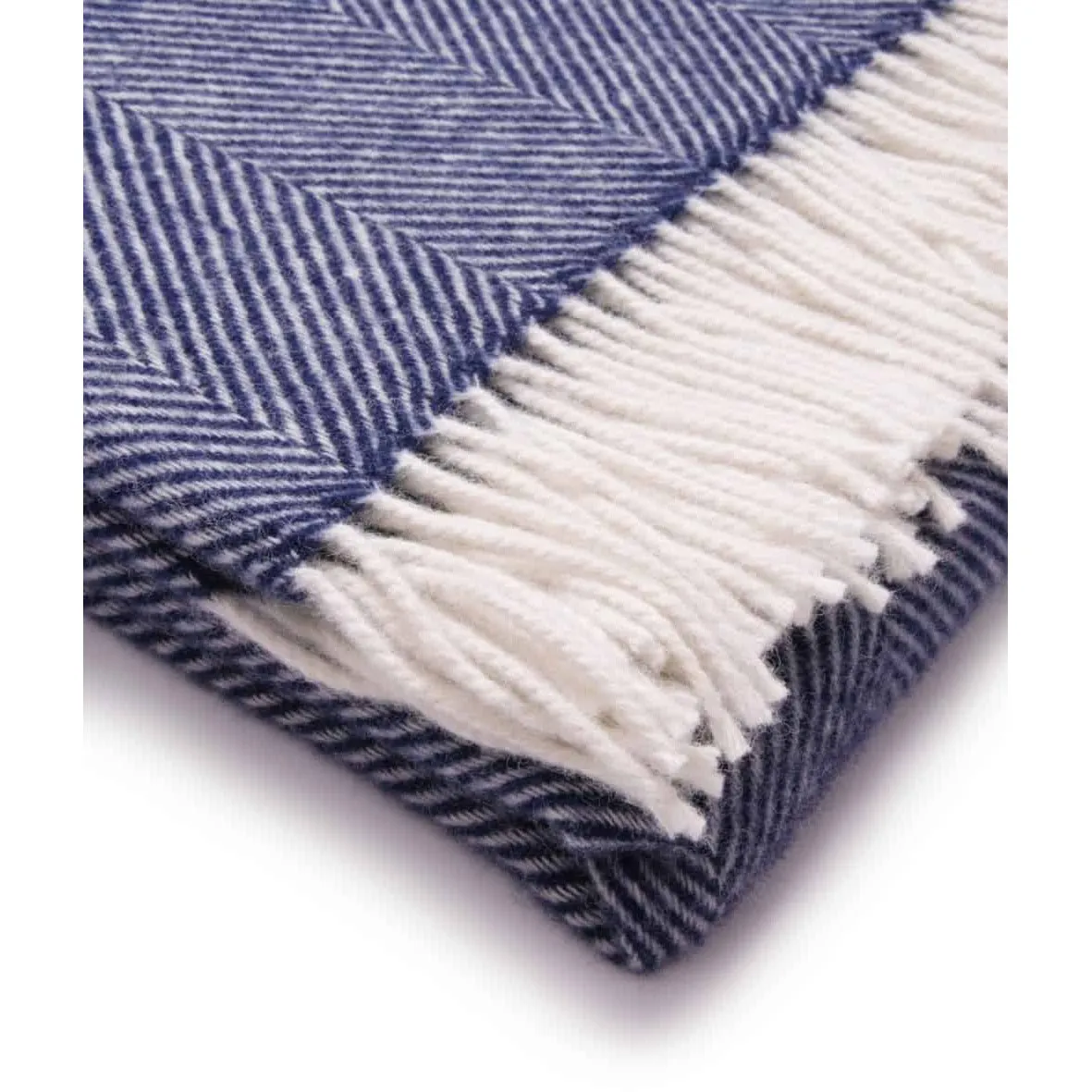 Night Blue and White Pure New Wool Herringbone Dani Throw (190cm x 130cm)