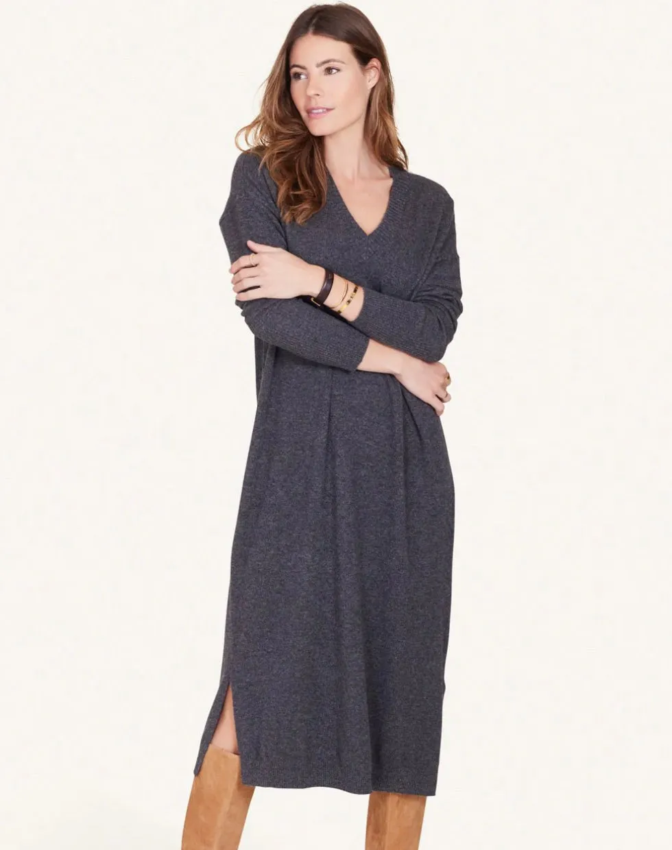 Nm0266 Grey Cashmere Sweater Dress