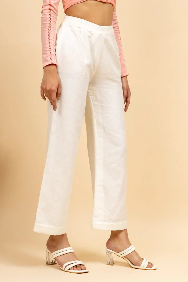 Off White Cotton Linen Comfortable Trouser