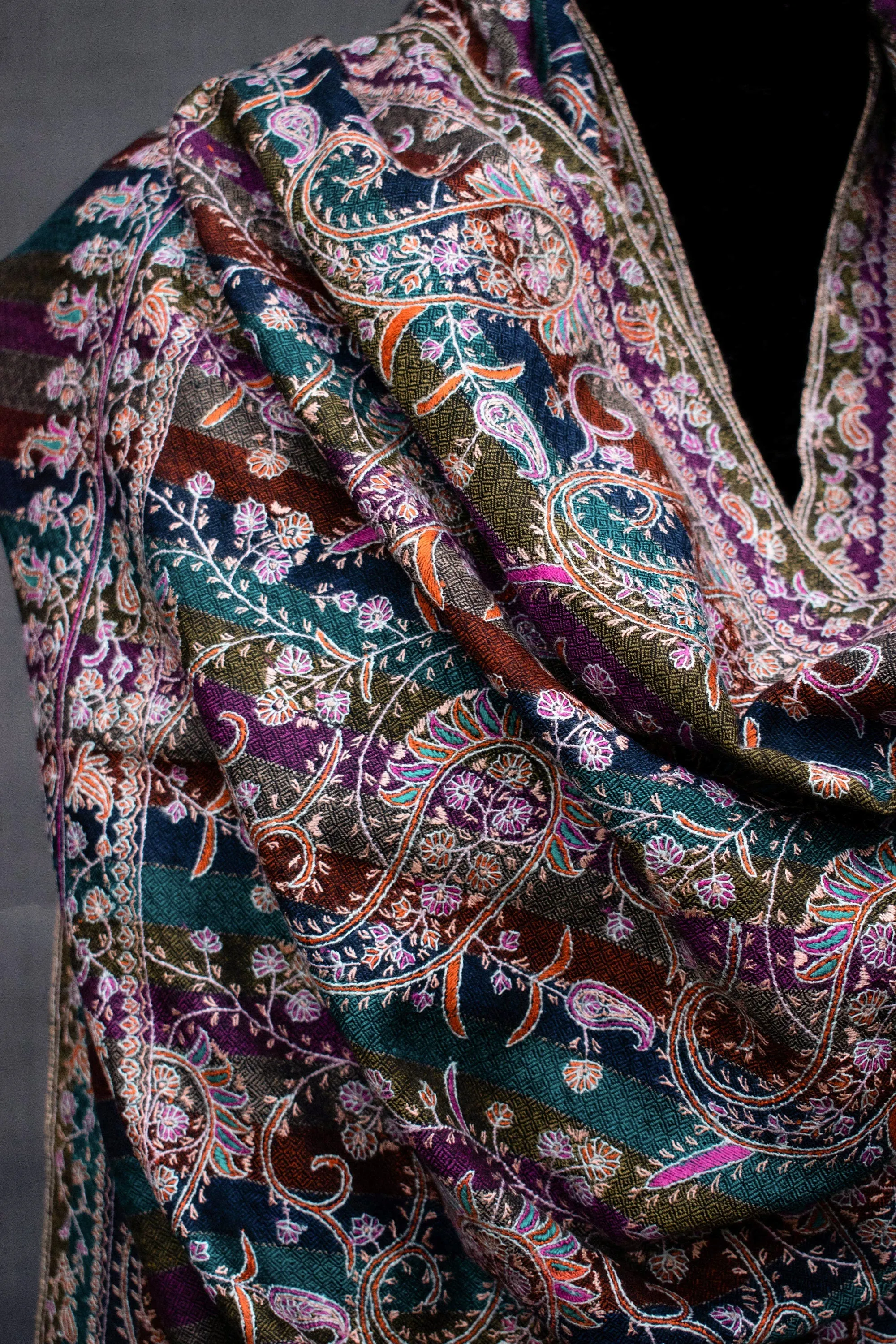 One of a Kind Pashmina Embroidered Shawl, Handmade in Kashmir