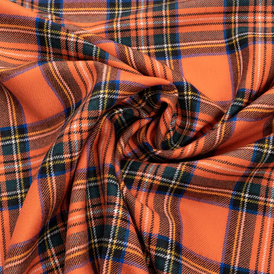 Orange Tartan Checkered Pure Wool