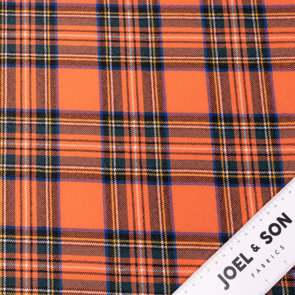 Orange Tartan Checkered Pure Wool