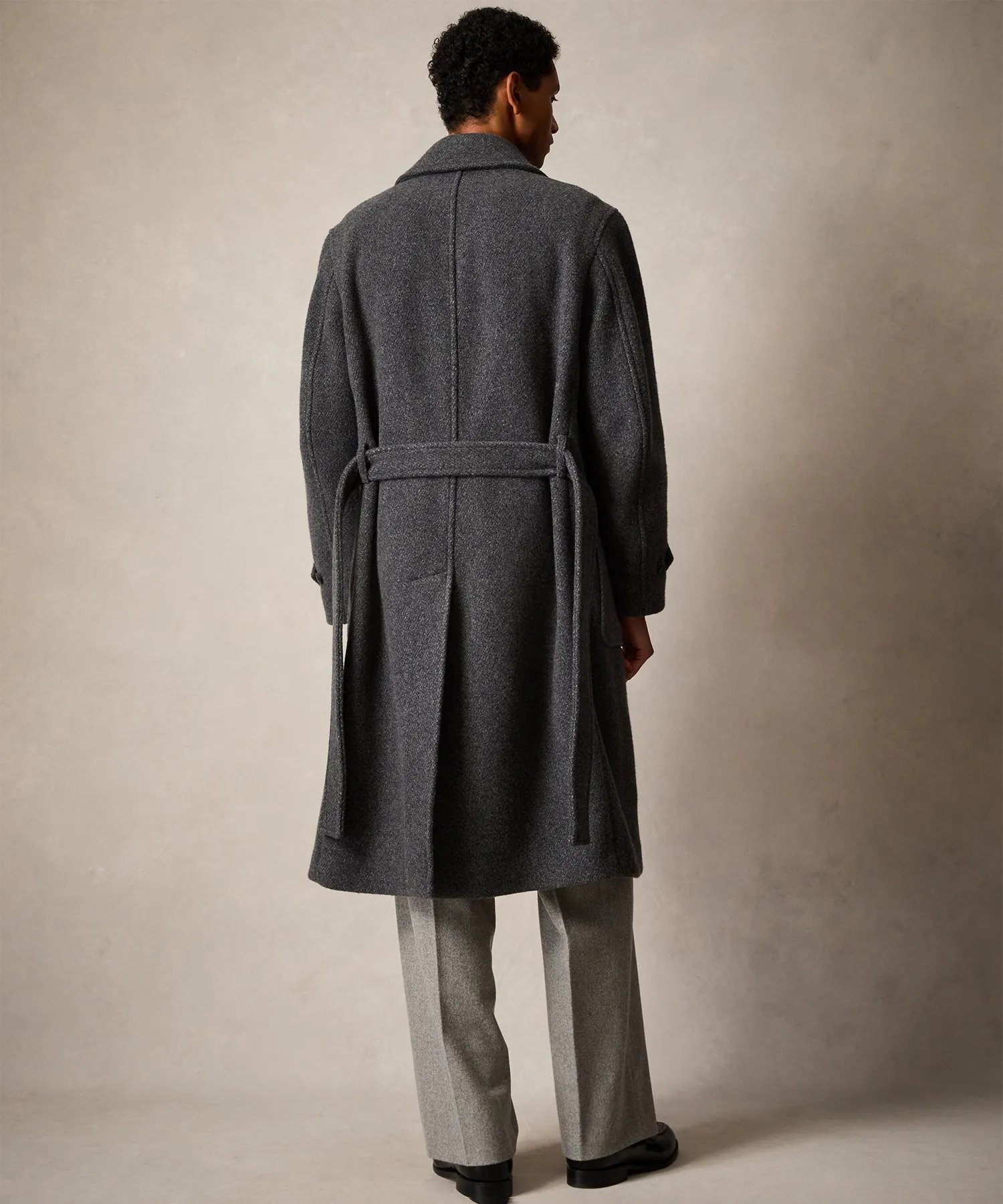 Oversized Cashmere Belted Overcoat in Charcoal