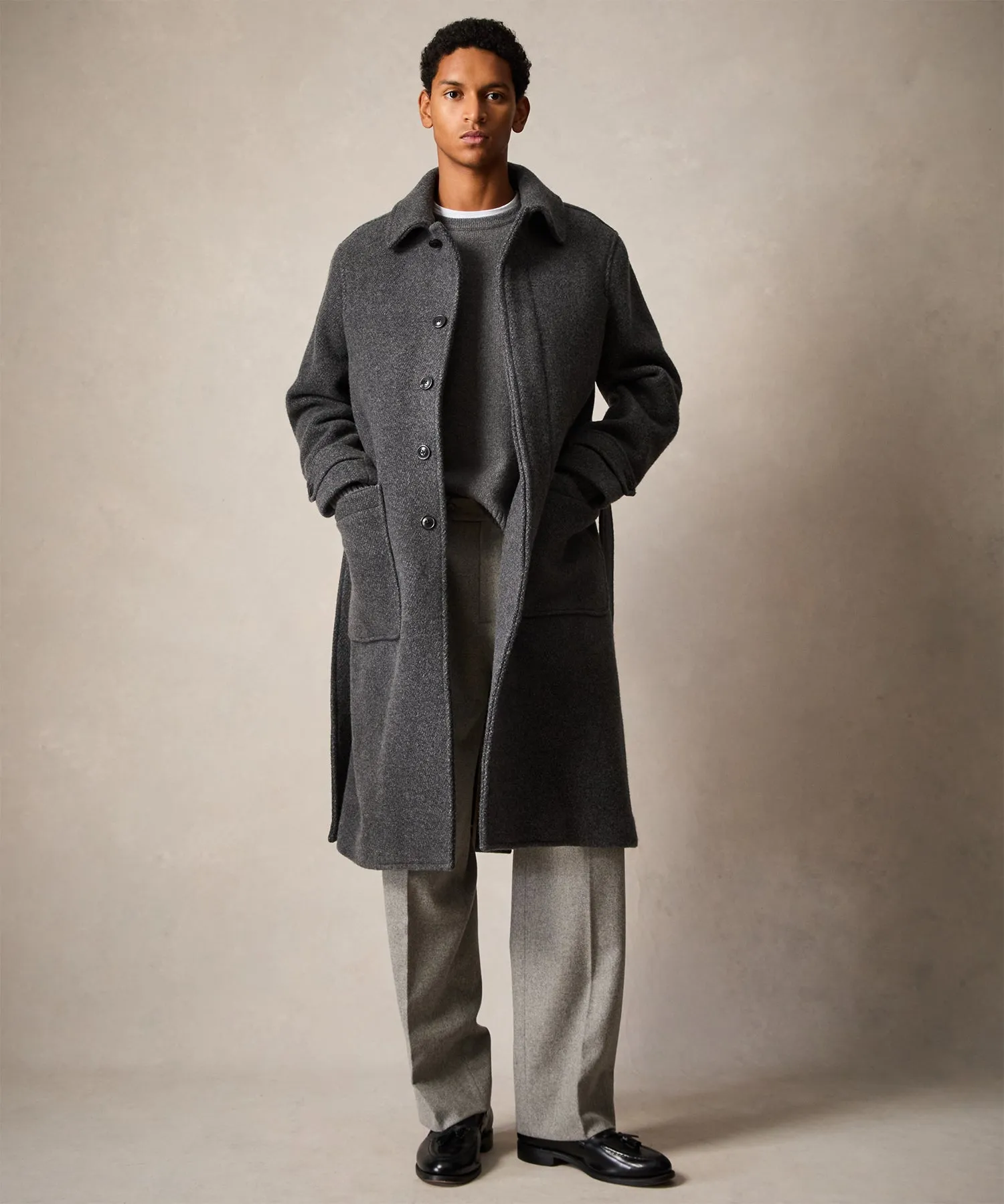 Oversized Cashmere Belted Overcoat in Charcoal