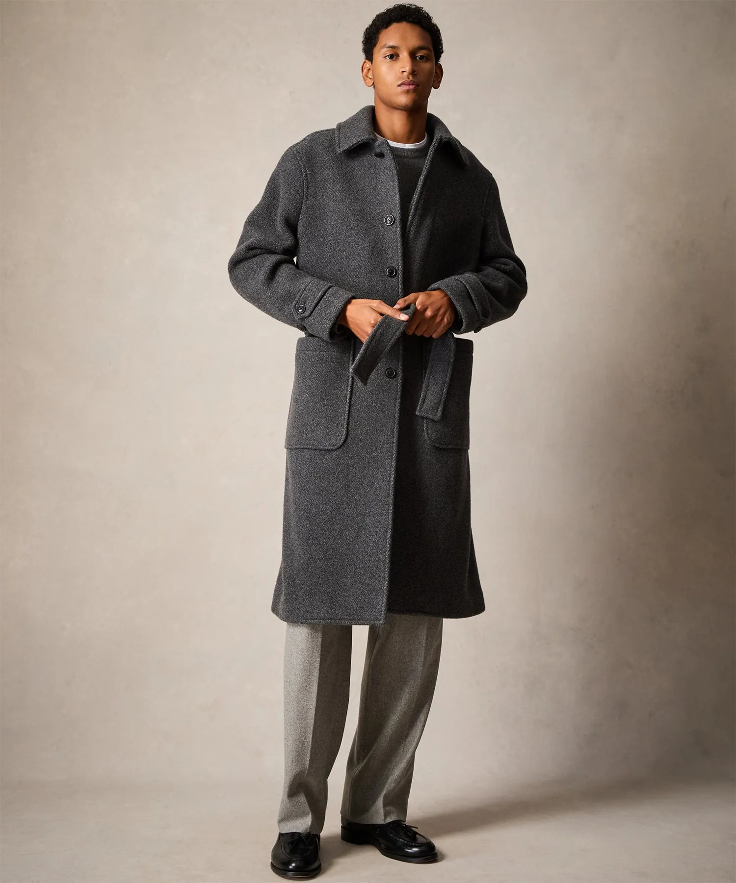 Oversized Cashmere Belted Overcoat in Charcoal