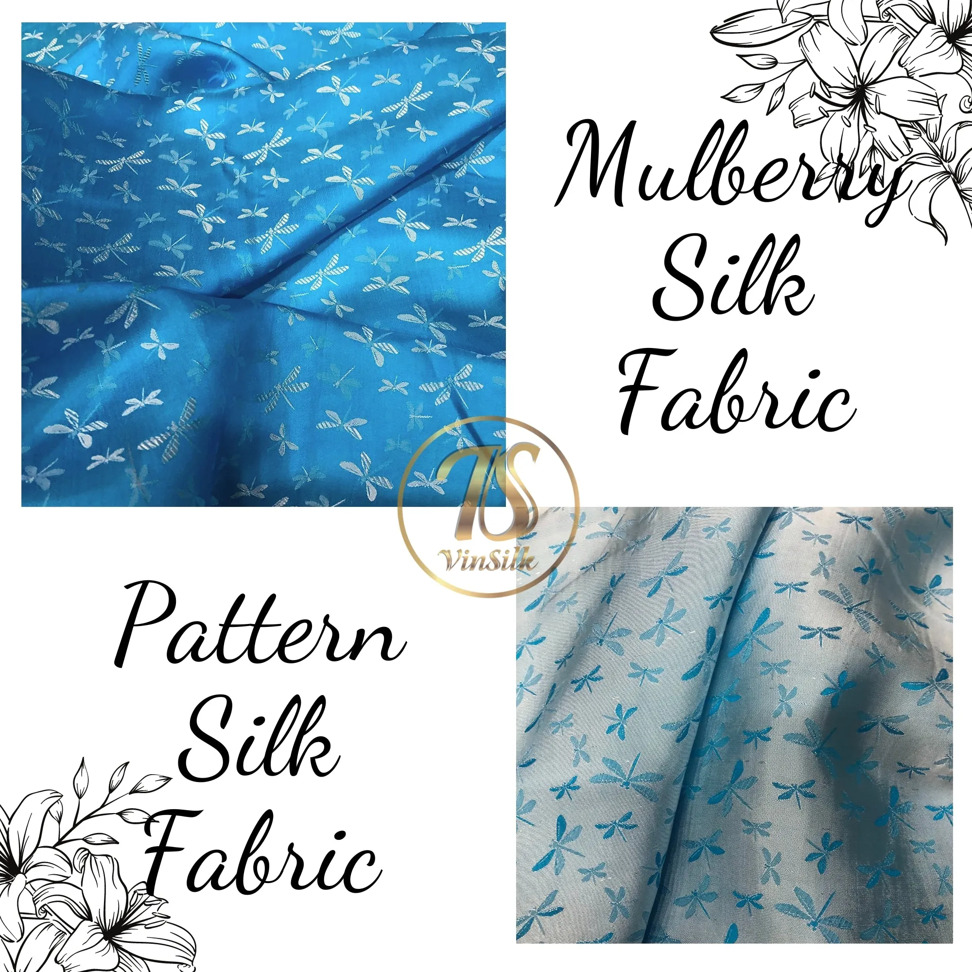 PATTERN MULBERRY SILK fabric by the yard - Blue silk fabric - Handmade fabric – Dress making – Silk for sewing - Gift for women