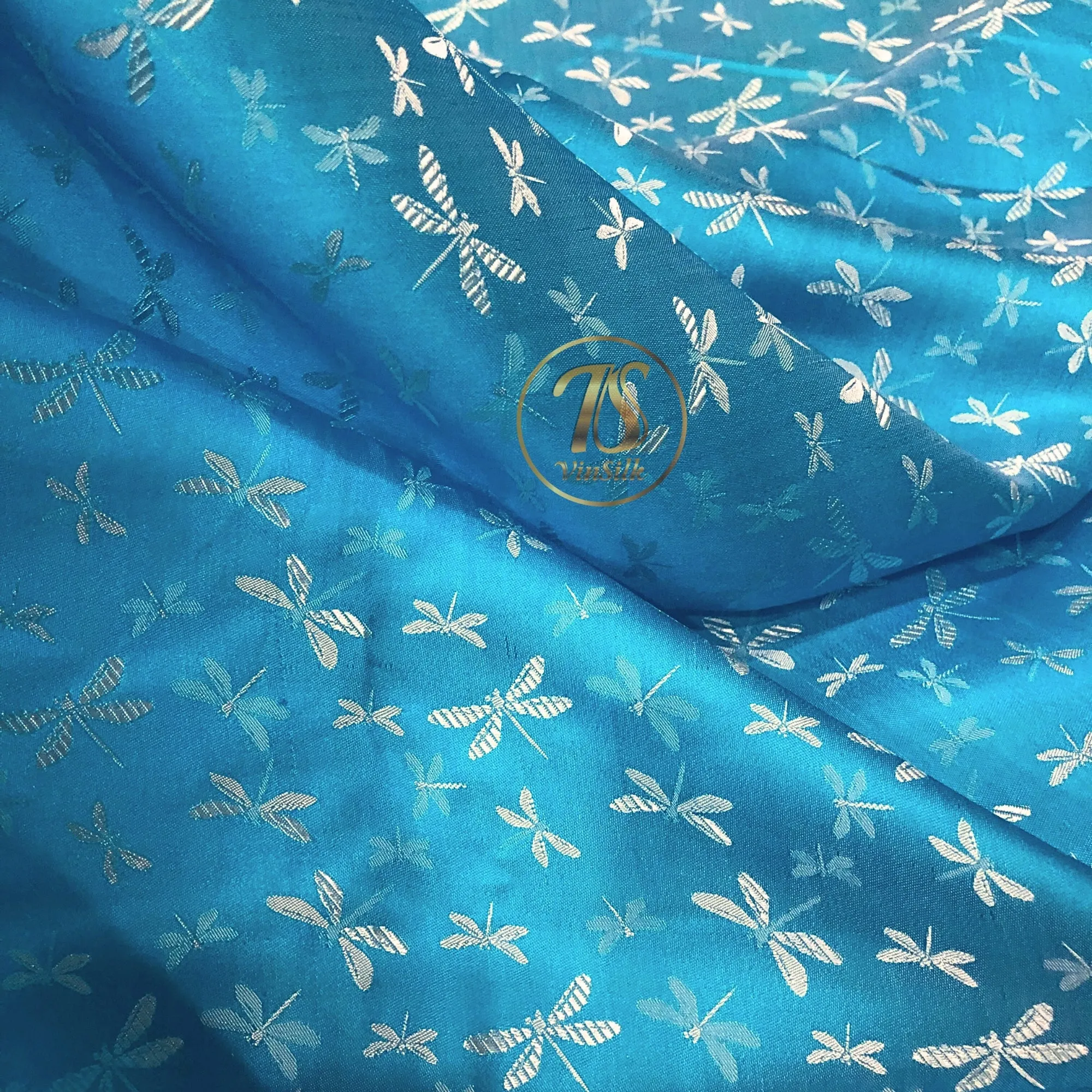 PATTERN MULBERRY SILK fabric by the yard - Blue silk fabric - Handmade fabric – Dress making – Silk for sewing - Gift for women