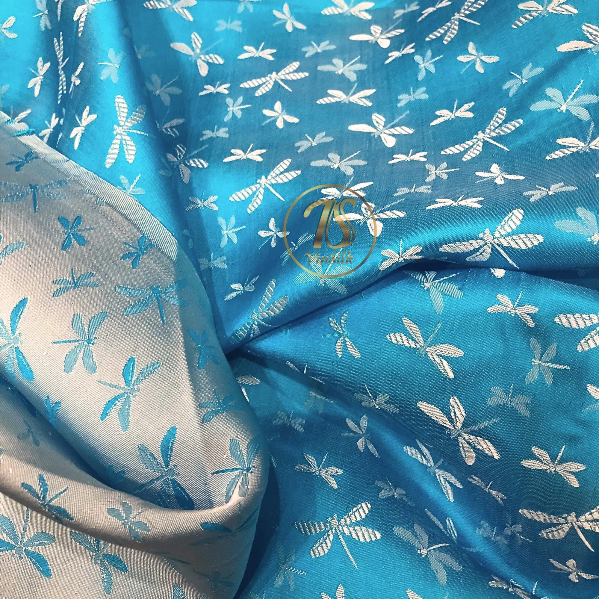 PATTERN MULBERRY SILK fabric by the yard - Blue silk fabric - Handmade fabric – Dress making – Silk for sewing - Gift for women