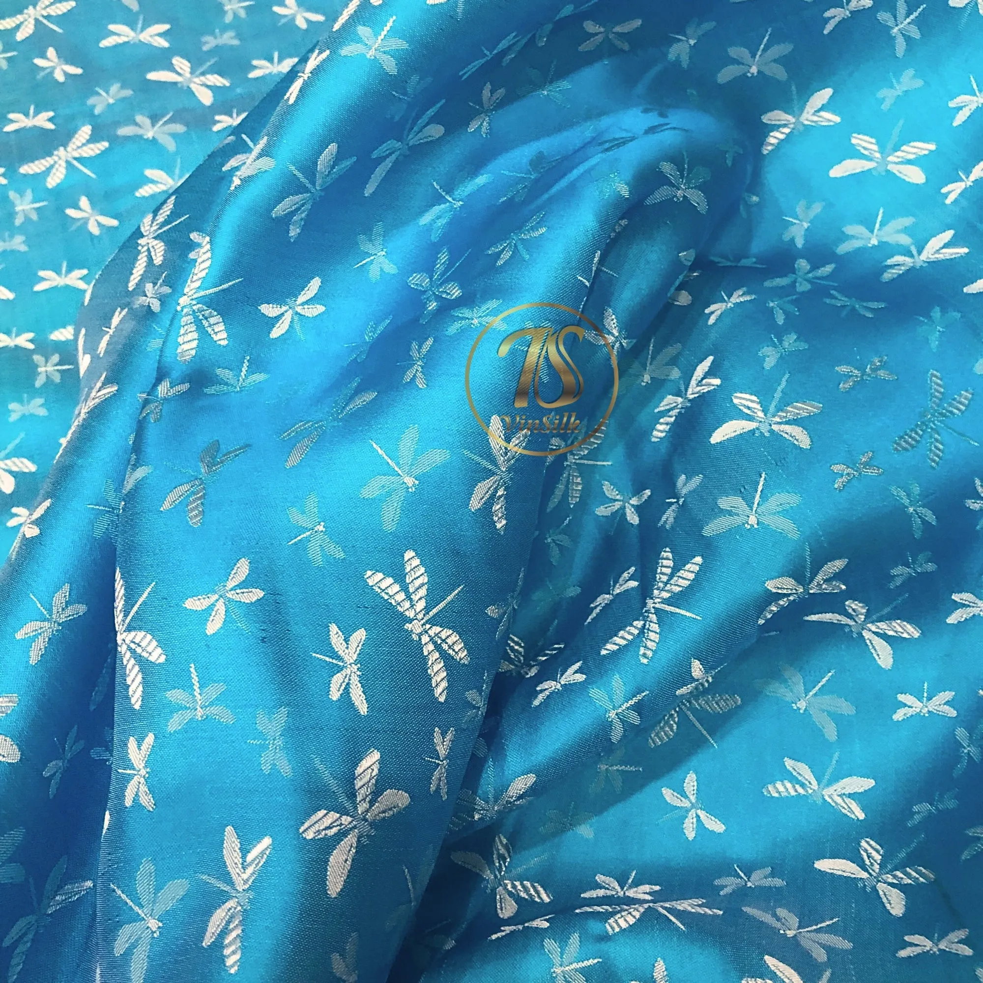 PATTERN MULBERRY SILK fabric by the yard - Blue silk fabric - Handmade fabric – Dress making – Silk for sewing - Gift for women