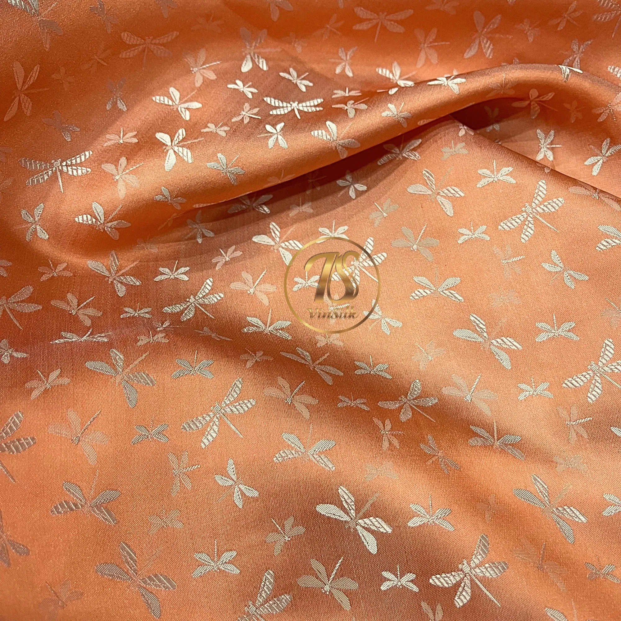 PATTERN MULBERRY SILK fabric by the yard - Orange silk with white pattern fabric - Handmade fabric – Dress making – Silk for sewing - Gift for women