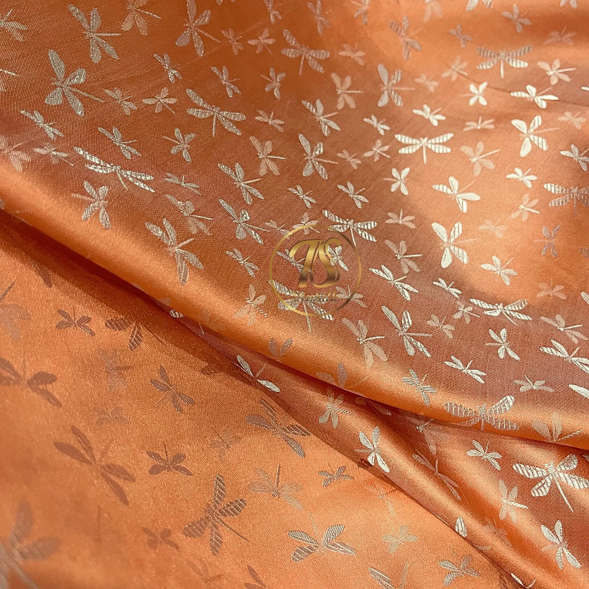 PATTERN MULBERRY SILK fabric by the yard - Orange silk with white pattern fabric - Handmade fabric – Dress making – Silk for sewing - Gift for women