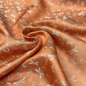 PATTERN MULBERRY SILK fabric by the yard - Orange silk with white pattern fabric - Handmade fabric – Dress making – Silk for sewing - Gift for women