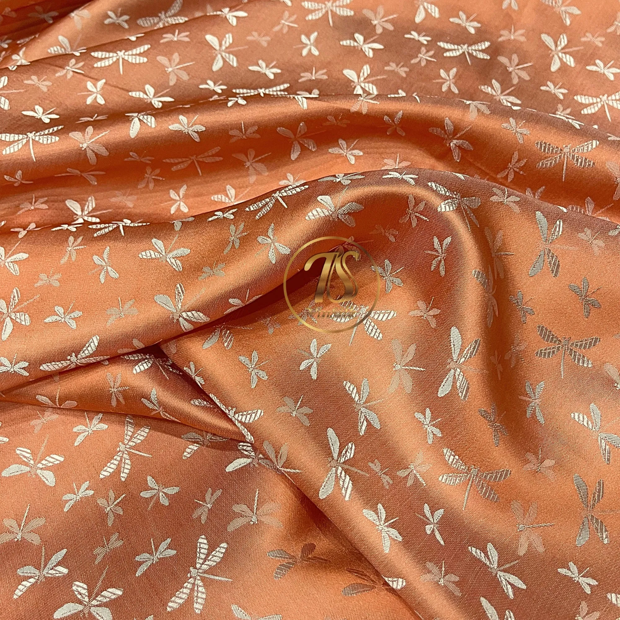 PATTERN MULBERRY SILK fabric by the yard - Orange silk with white pattern fabric - Handmade fabric – Dress making – Silk for sewing - Gift for women