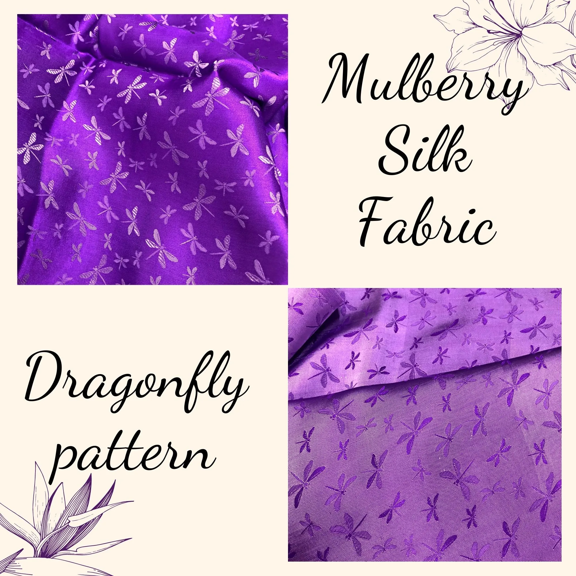 PATTERN MULBERRY SILK fabric by the yard - Purple silk fabric - Handmade fabric – Dress making – Silk for sewing - Gift for women