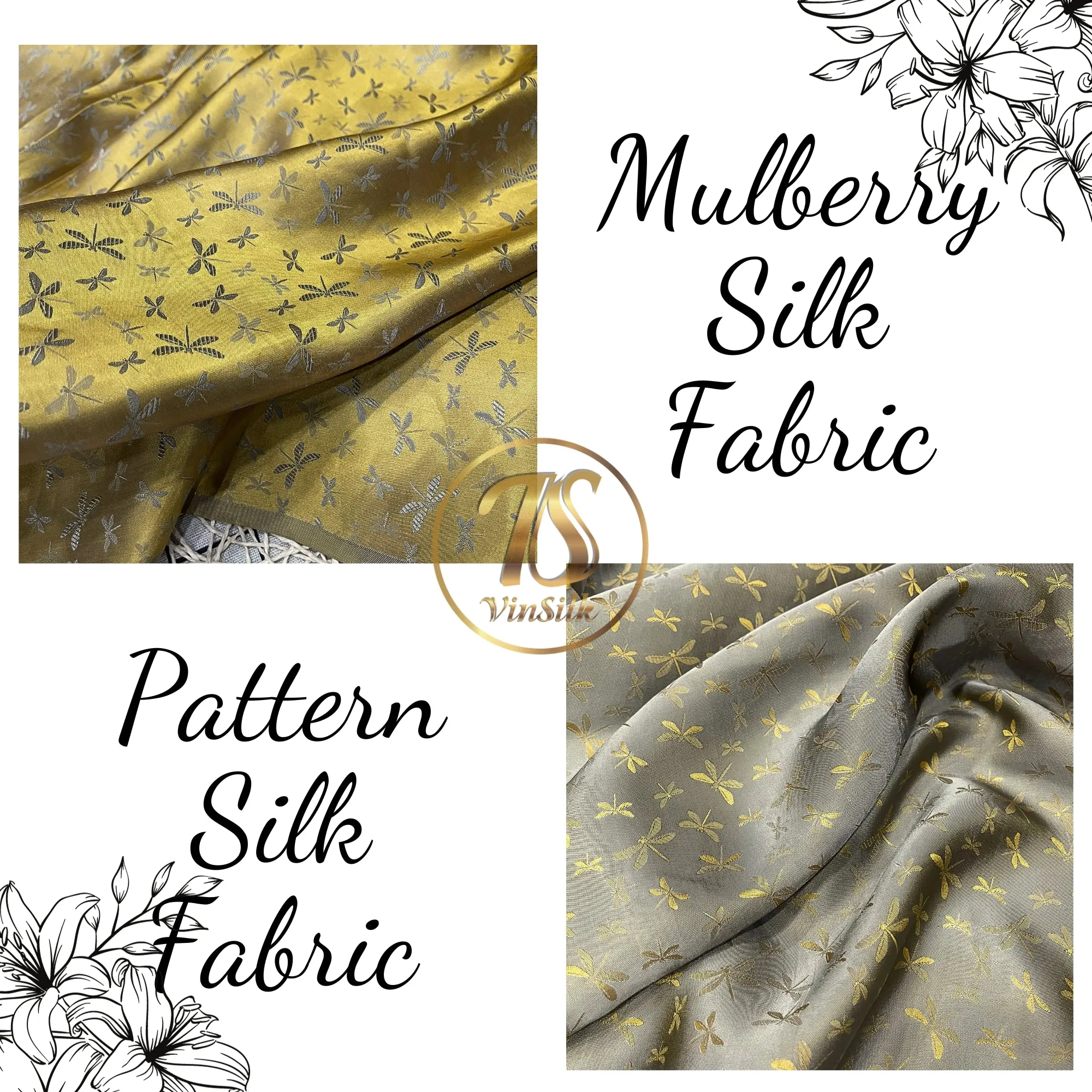 PATTERN MULBERRY SILK fabric by the yard - Yellow pattern silk - Handmade silk – Dress making – Silk for sewing - Gift for women