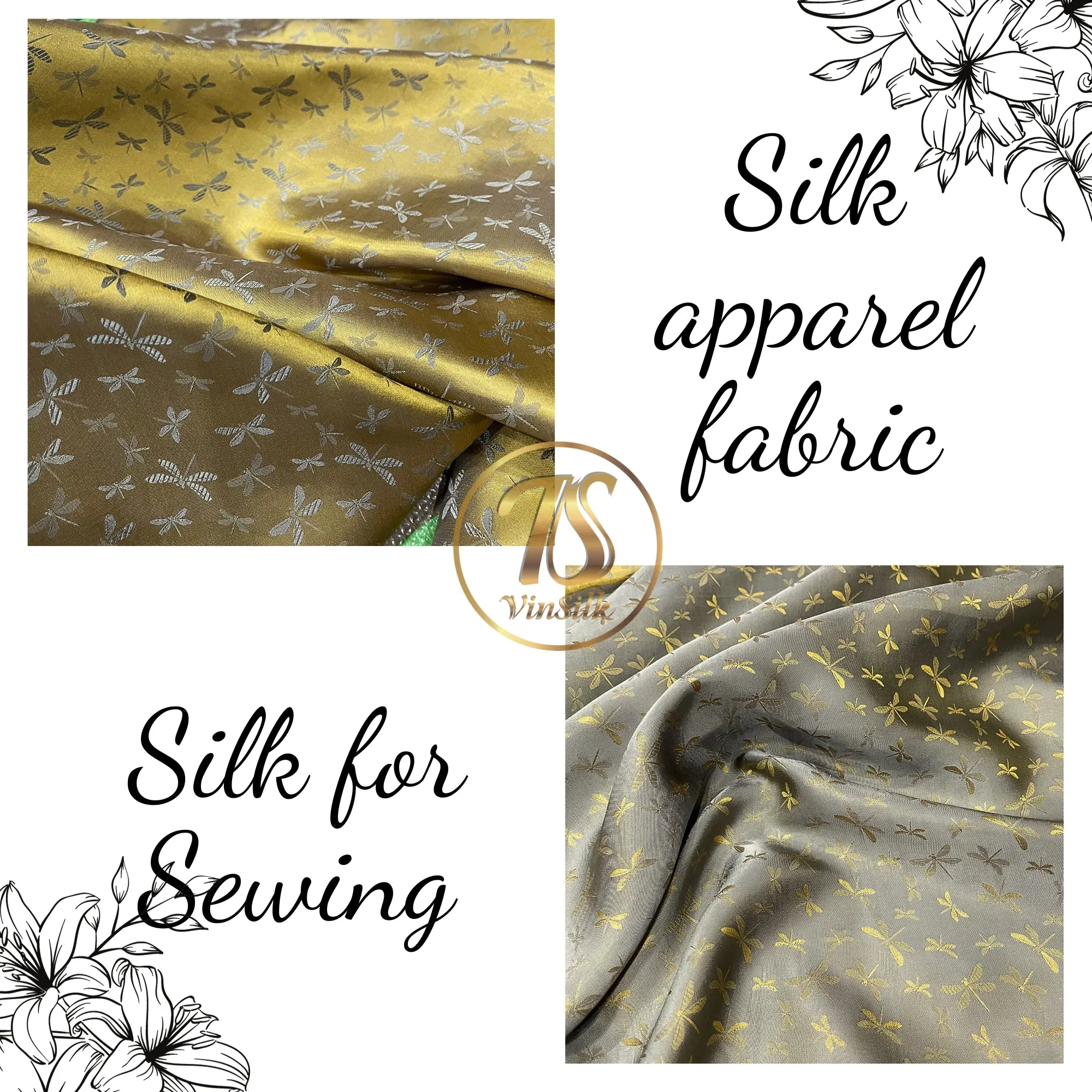 PATTERN MULBERRY SILK fabric by the yard - Yellow pattern silk - Handmade silk – Dress making – Silk for sewing - Gift for women