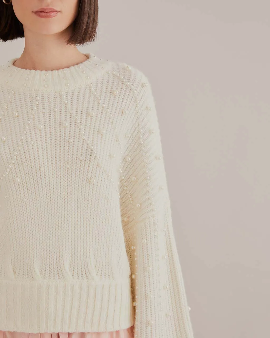 Pearl Embroidered Bubble Sweater