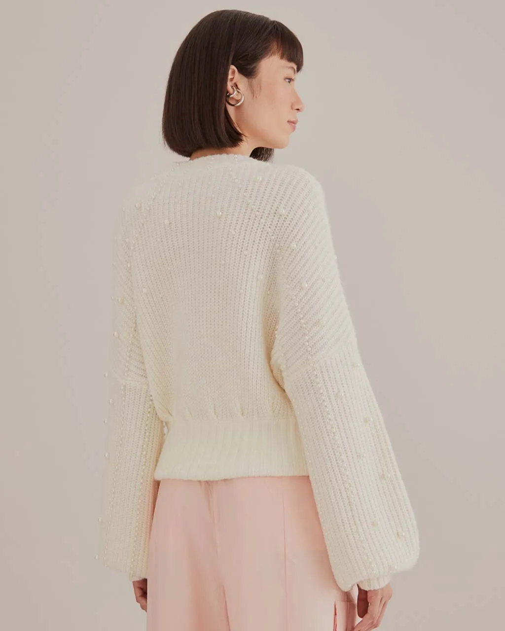 Pearl Embroidered Bubble Sweater