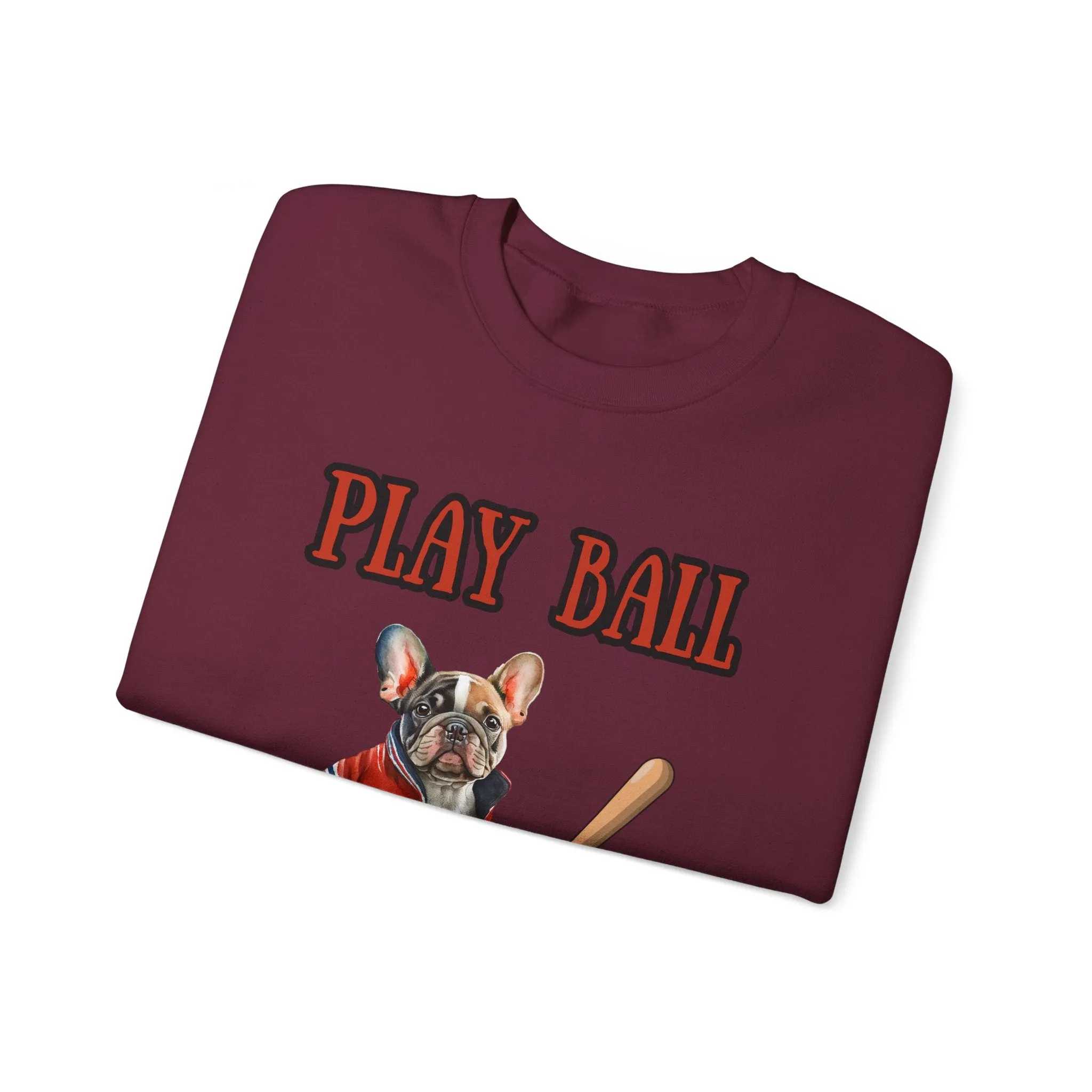 Play Ball Frenchie Lover Crewneck Pullover Sweatshirt Customize Your Name, Gift for Her, Gift for Him, Holiday Gift, Baseball Lover, Frenchie Lover