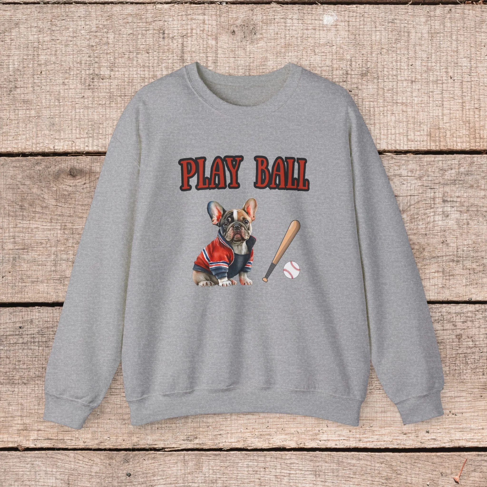 Play Ball Frenchie Lover Crewneck Pullover Sweatshirt Customize Your Name, Gift for Her, Gift for Him, Holiday Gift, Baseball Lover, Frenchie Lover