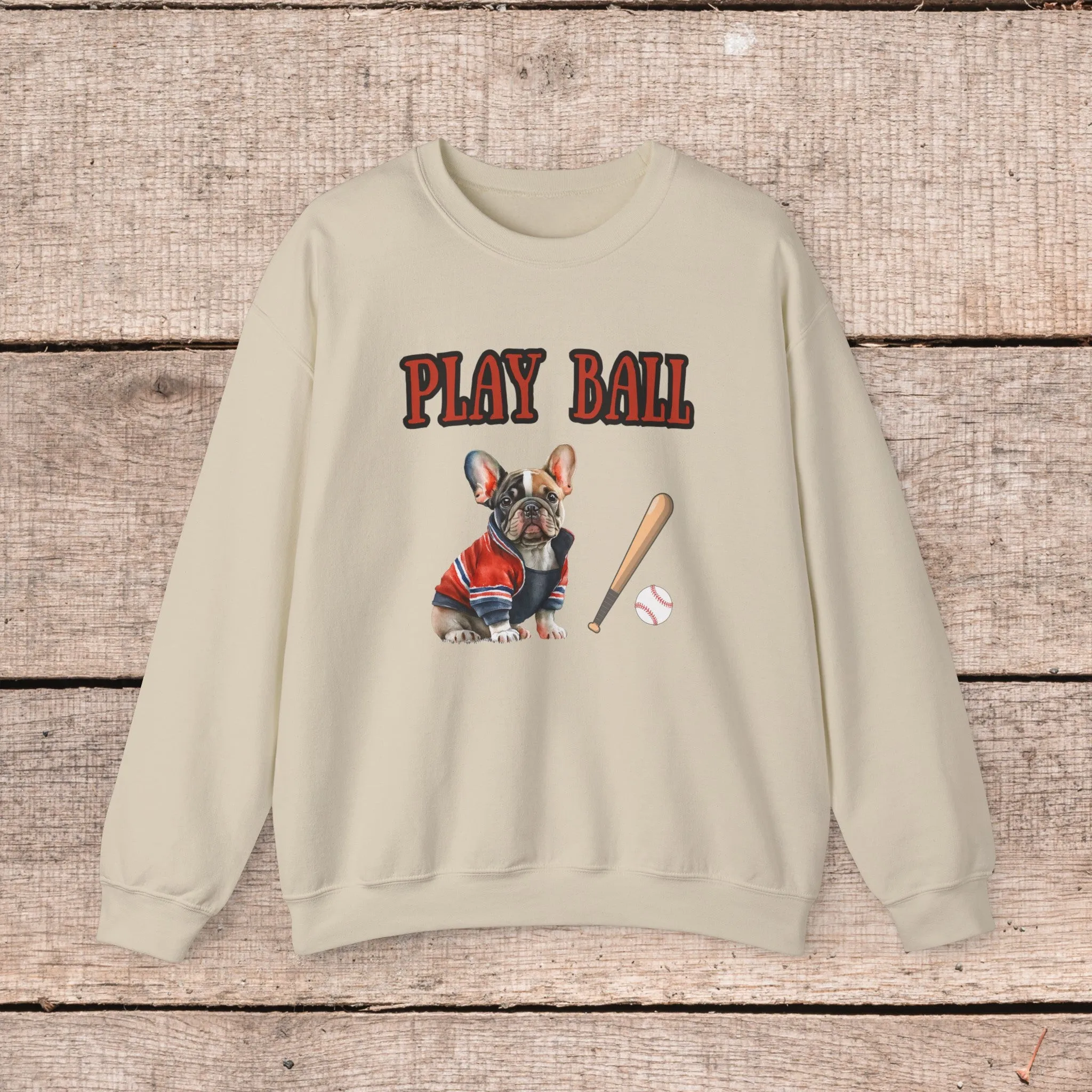 Play Ball Frenchie Lover Crewneck Pullover Sweatshirt Customize Your Name, Gift for Her, Gift for Him, Holiday Gift, Baseball Lover, Frenchie Lover