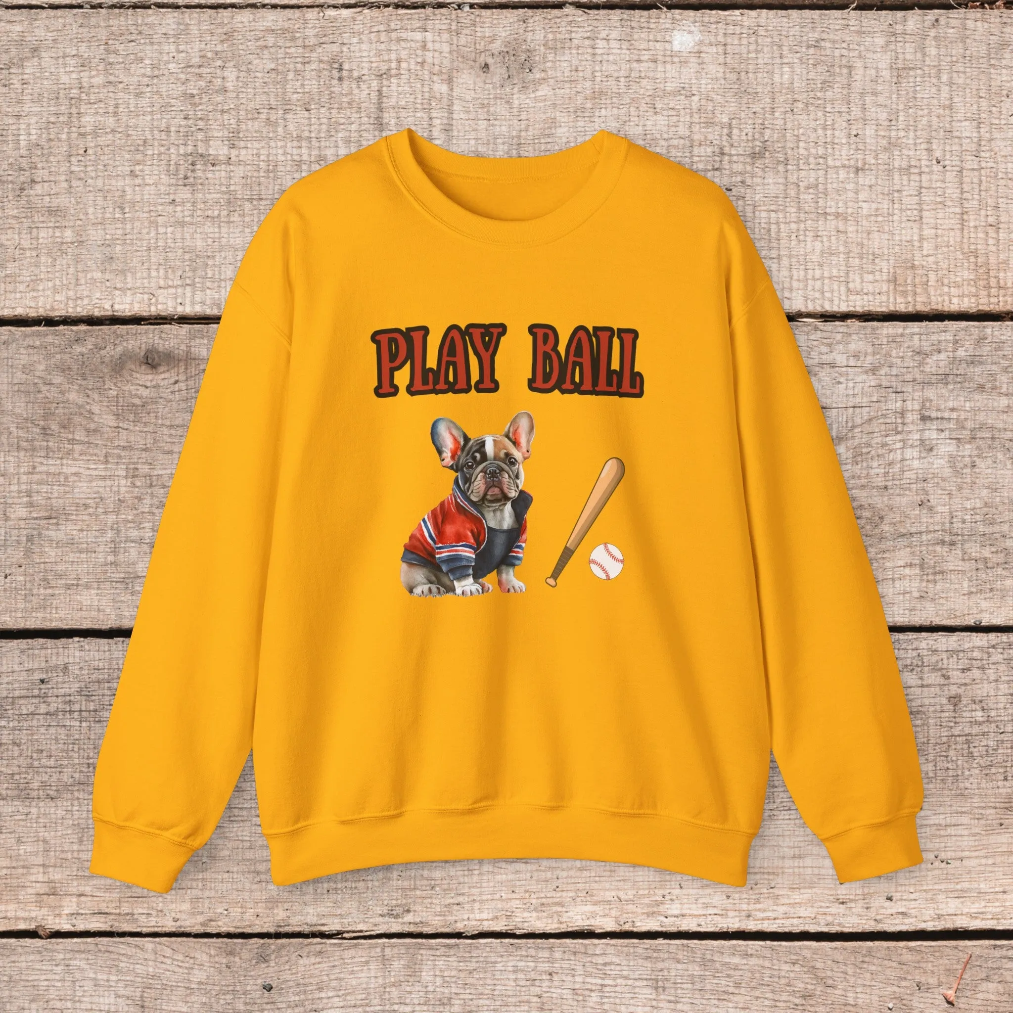 Play Ball Frenchie Lover Crewneck Pullover Sweatshirt Customize Your Name, Gift for Her, Gift for Him, Holiday Gift, Baseball Lover, Frenchie Lover