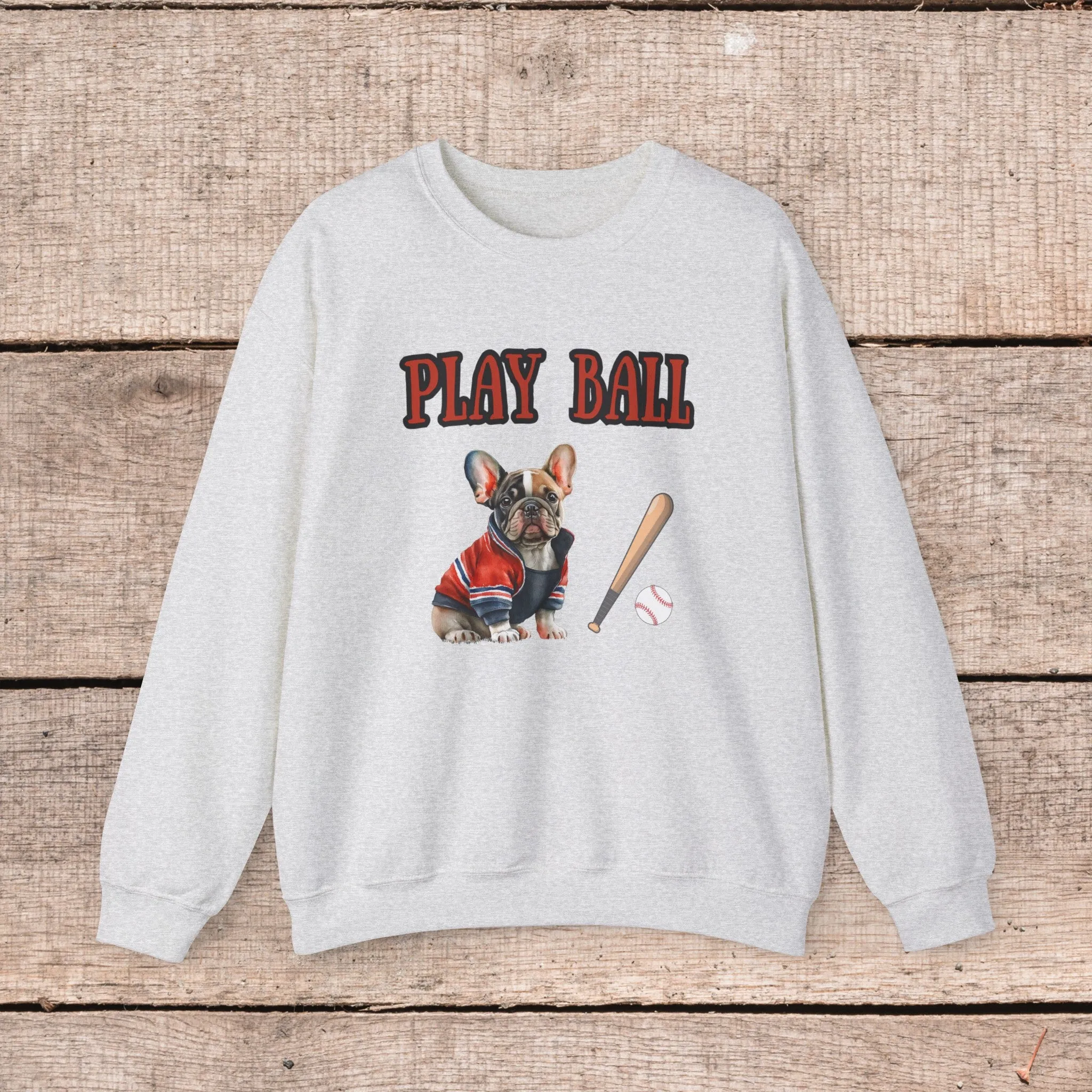 Play Ball Frenchie Lover Crewneck Pullover Sweatshirt Customize Your Name, Gift for Her, Gift for Him, Holiday Gift, Baseball Lover, Frenchie Lover