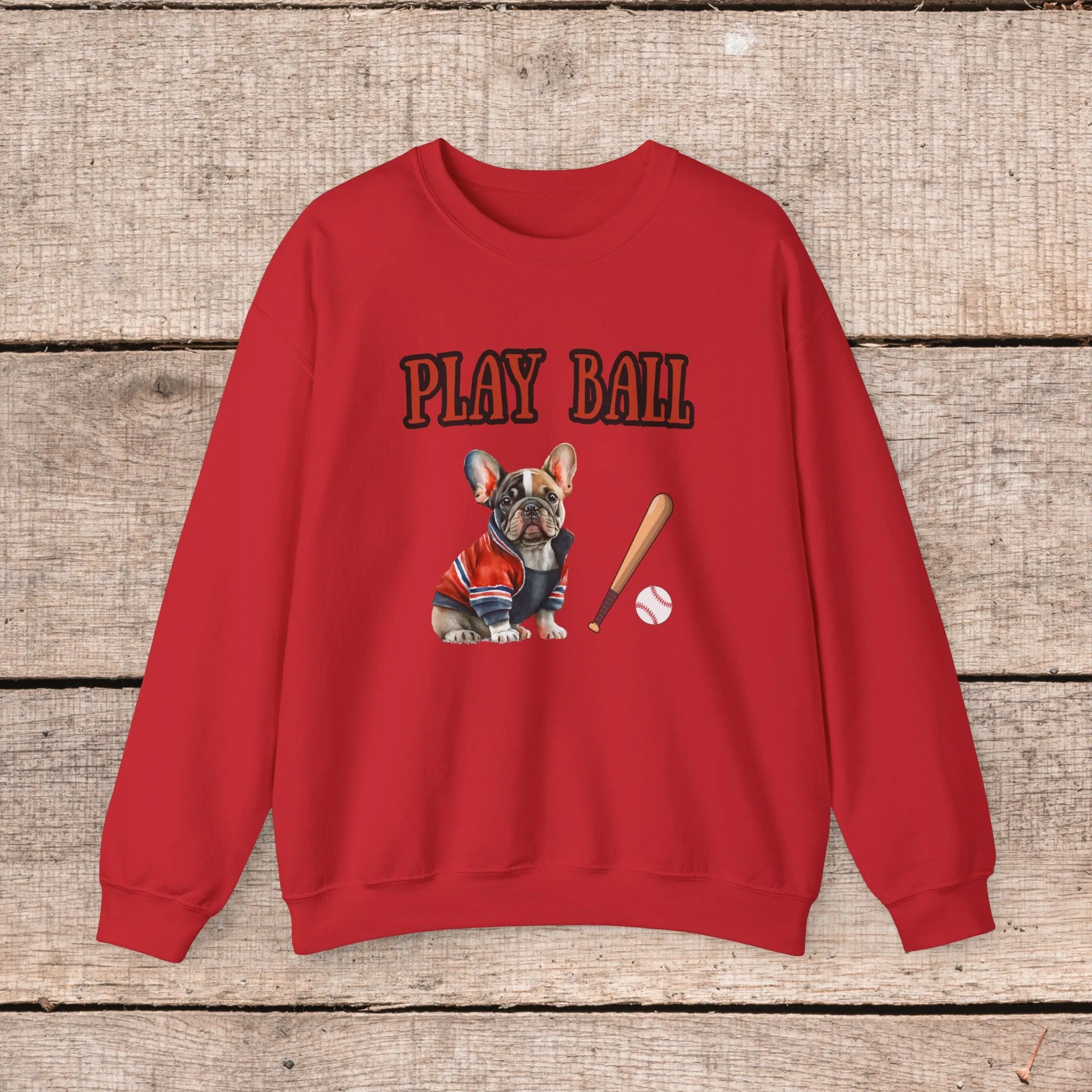 Play Ball Frenchie Lover Crewneck Pullover Sweatshirt Customize Your Name, Gift for Her, Gift for Him, Holiday Gift, Baseball Lover, Frenchie Lover