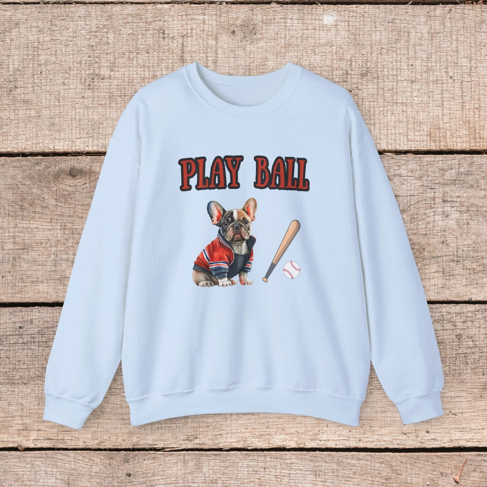 Play Ball Frenchie Lover Crewneck Pullover Sweatshirt Customize Your Name, Gift for Her, Gift for Him, Holiday Gift, Baseball Lover, Frenchie Lover