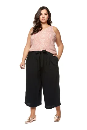 Plus Size Black Pleated Culottes