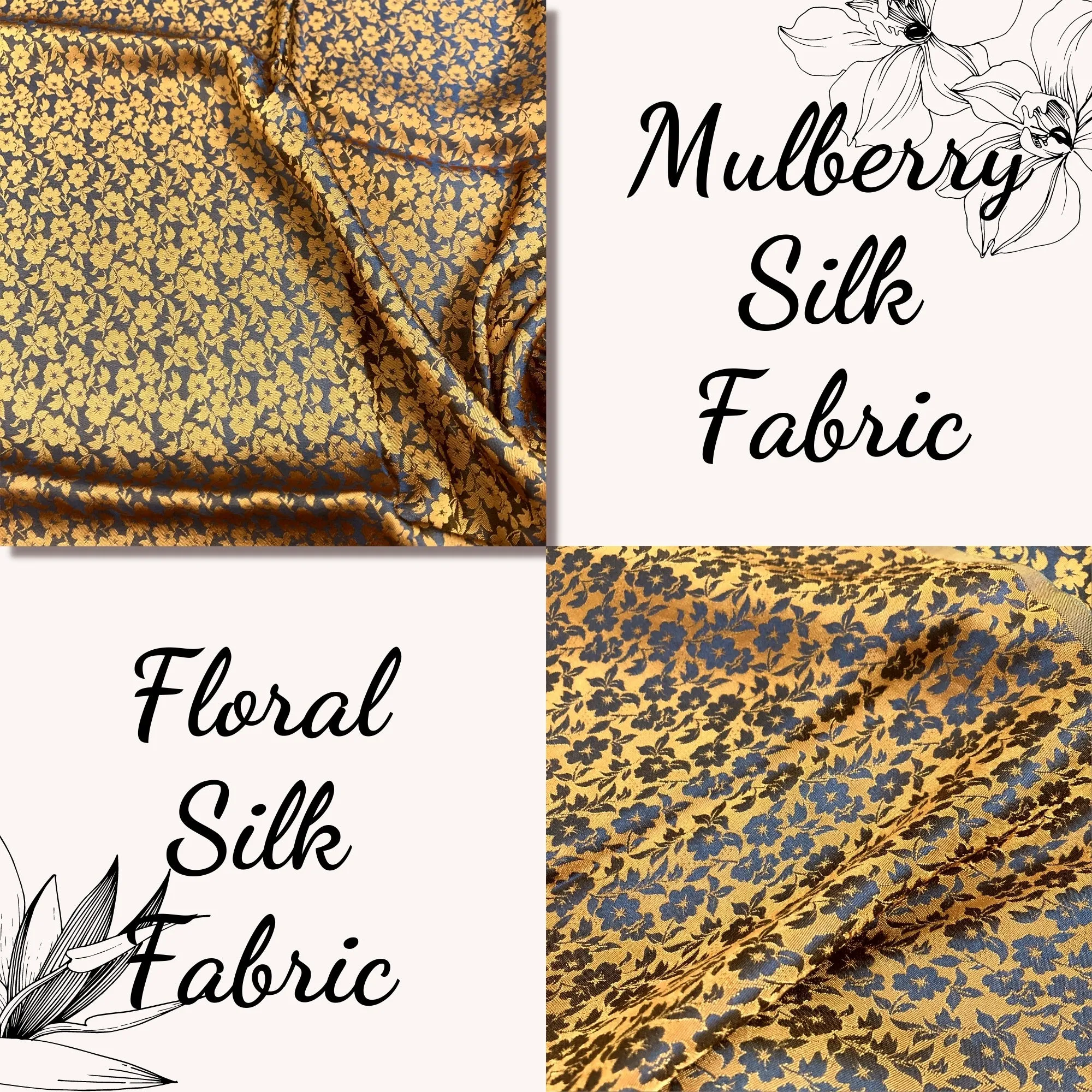 PURE MULBERRY SILK fabric by the yard - Floral silk - Handmade fabric – Dress making – Silk for sewing - Silk apparel fabric