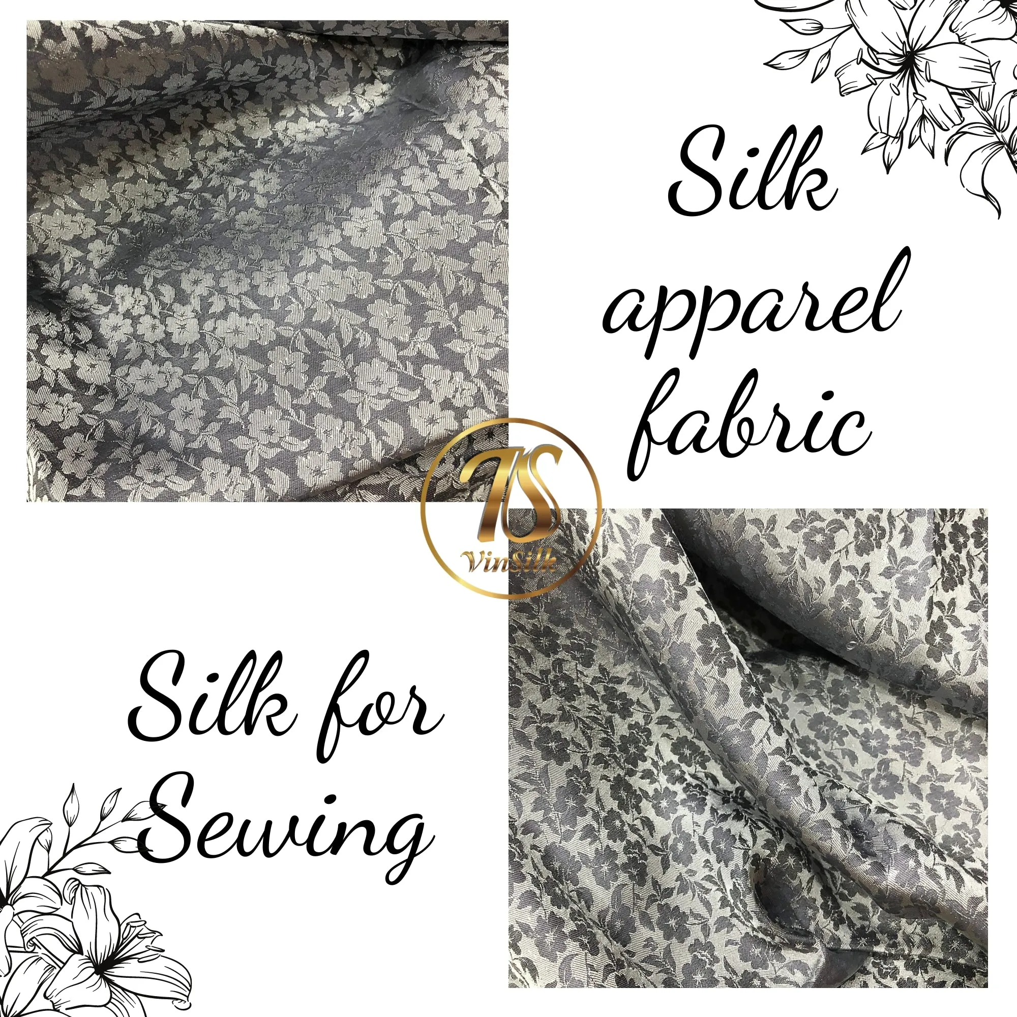 PURE MULBERRY SILK fabric by the yard - Gray silk fabric - Handmade fabric – Dress making – Silk for sewing - Silk apparel fabric