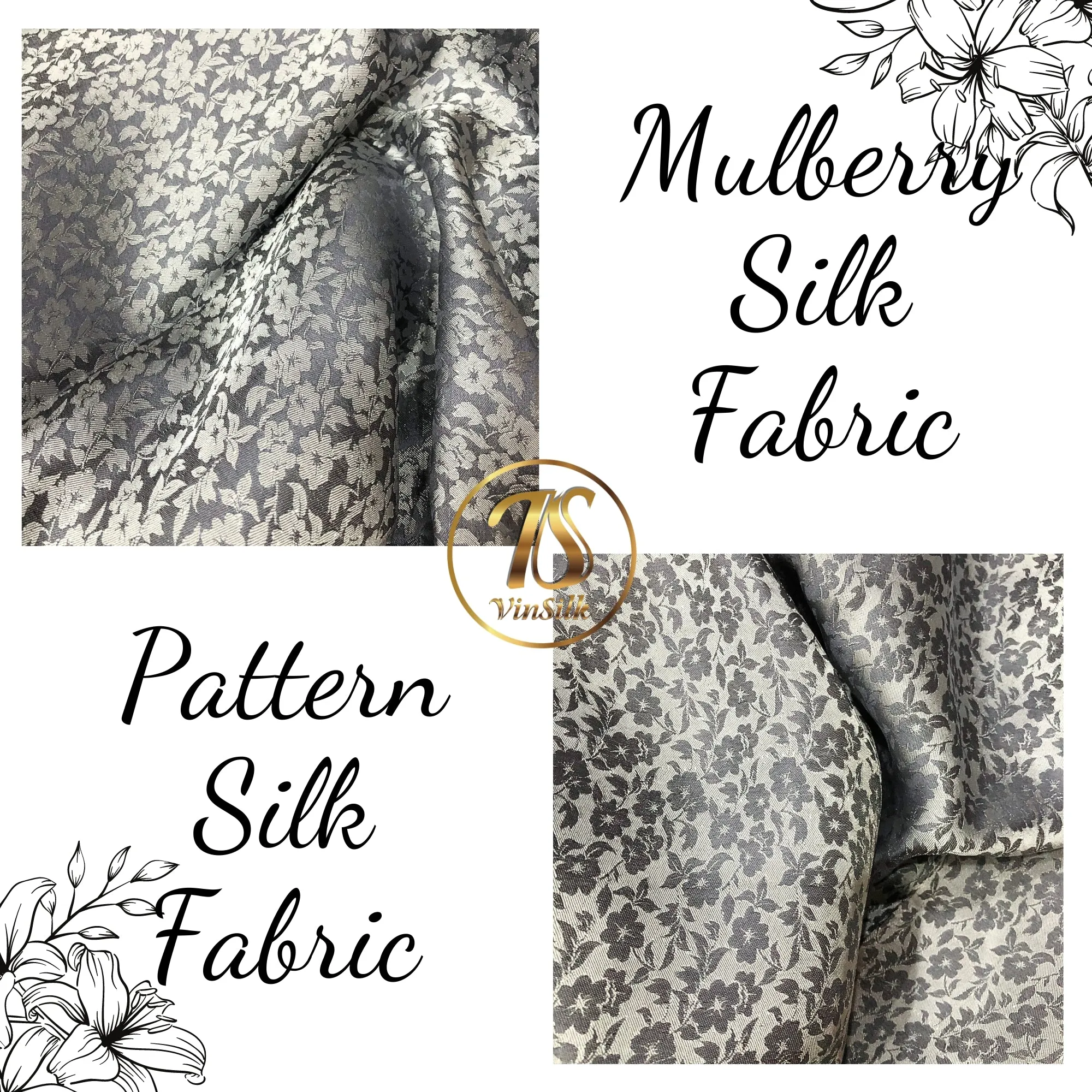 PURE MULBERRY SILK fabric by the yard - Gray silk fabric - Handmade fabric – Dress making – Silk for sewing - Silk apparel fabric