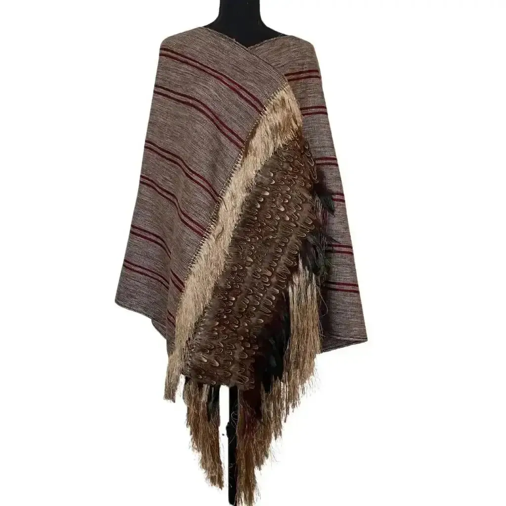 Purepecha rebozo with fringe and feathers