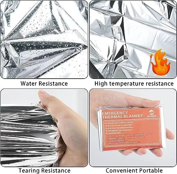 QIO CHUANG Emergency Mylar Thermal Blankets -Space Blanket Survival kit Camping Blanket (4-Pack). Perfect for Outdoors, Hiking, Survival, Bug Out Bag ，Marathons or First Aid 1