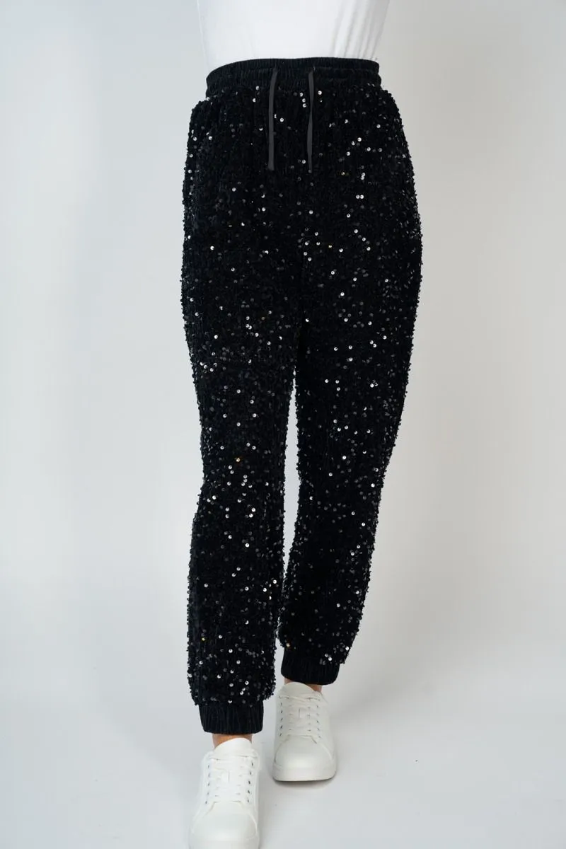 "Disco Diva" Velvet and Sequin Joggers (Multiple Colors)