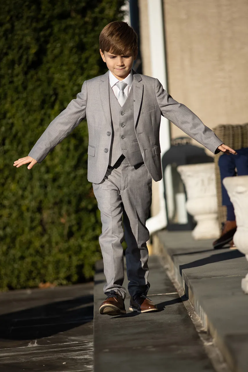 "Liam" Kids Vintage Grey Suit (5-Piece Set)