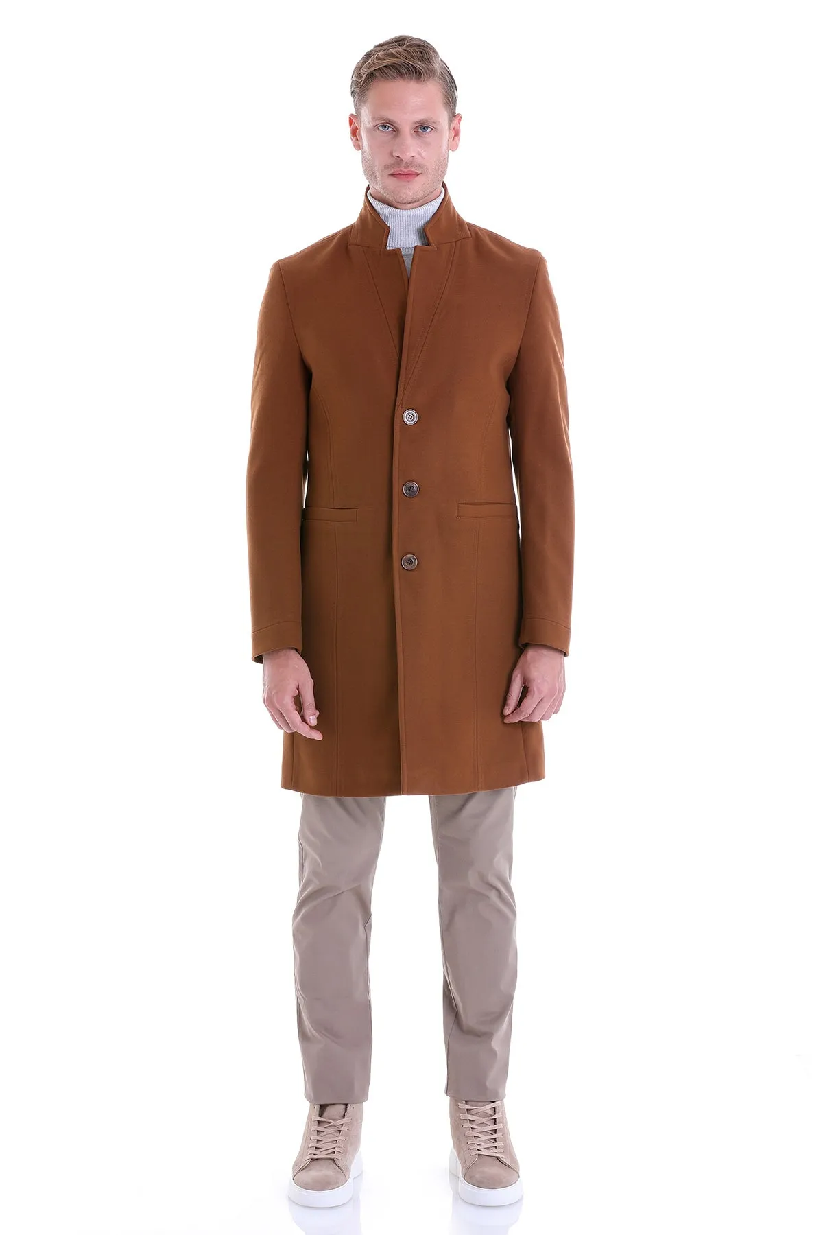 Regular Fit Cachet Notch Lapel Tobacco Overcoat