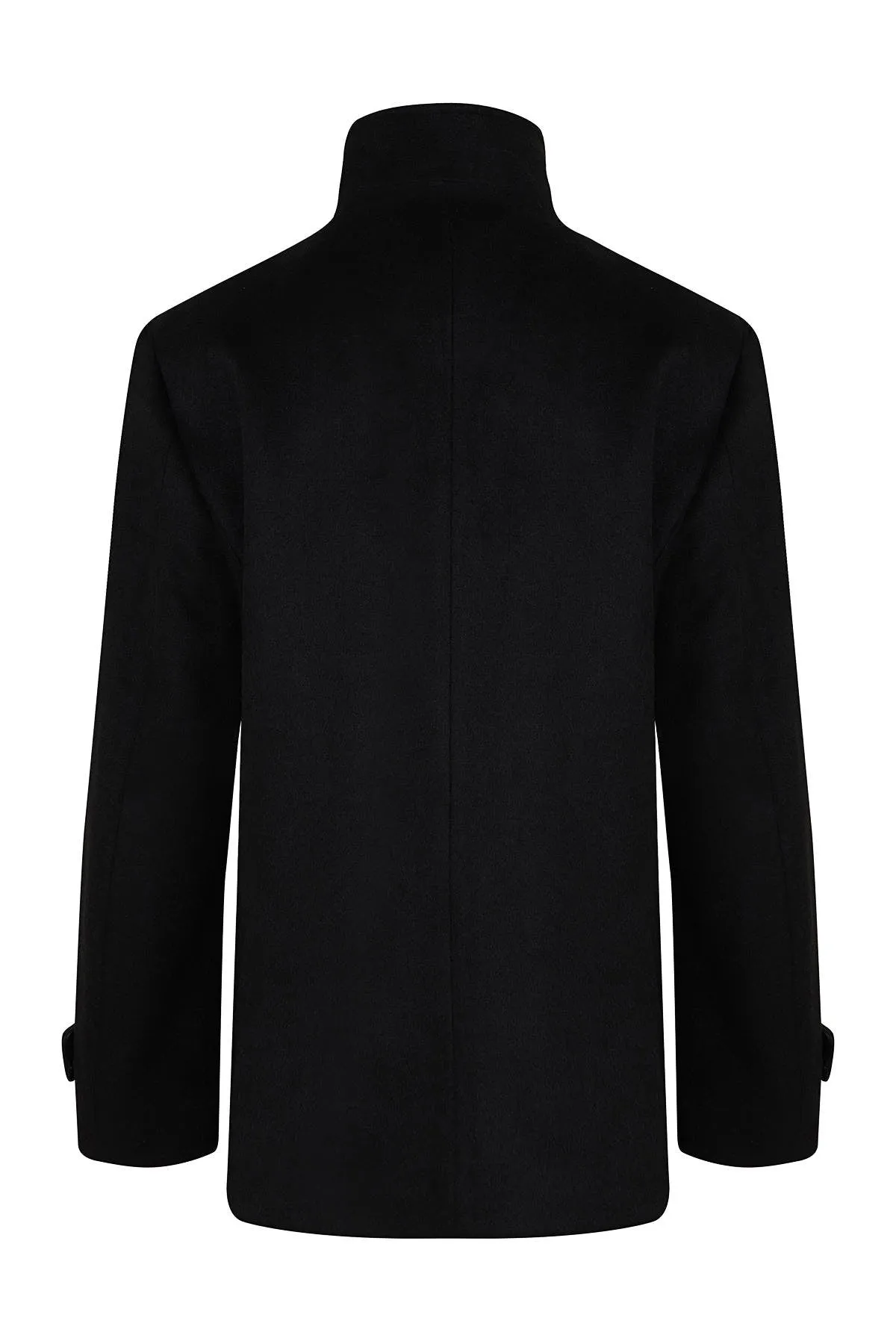 Regular Fit Cachet Stand Collar Wool Blend Black Overcoat