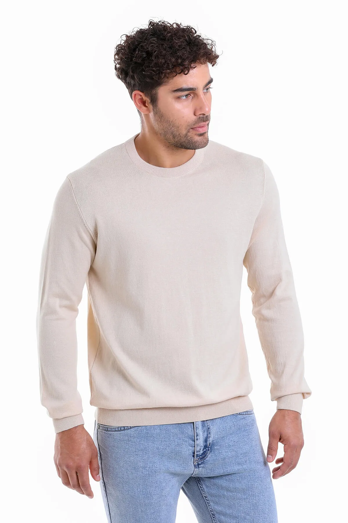 Regular Fit Cotton Cream Crewneck Sweater