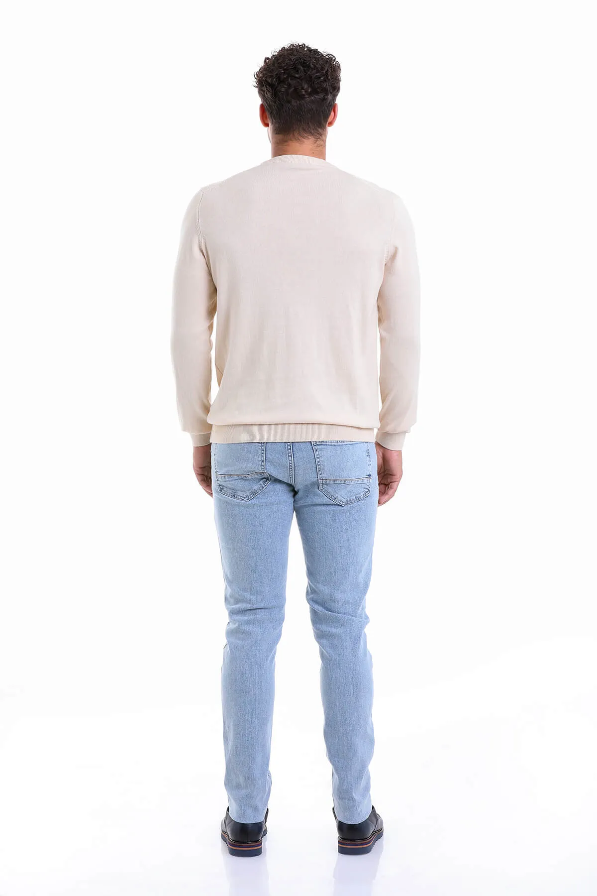 Regular Fit Cotton Cream Crewneck Sweater