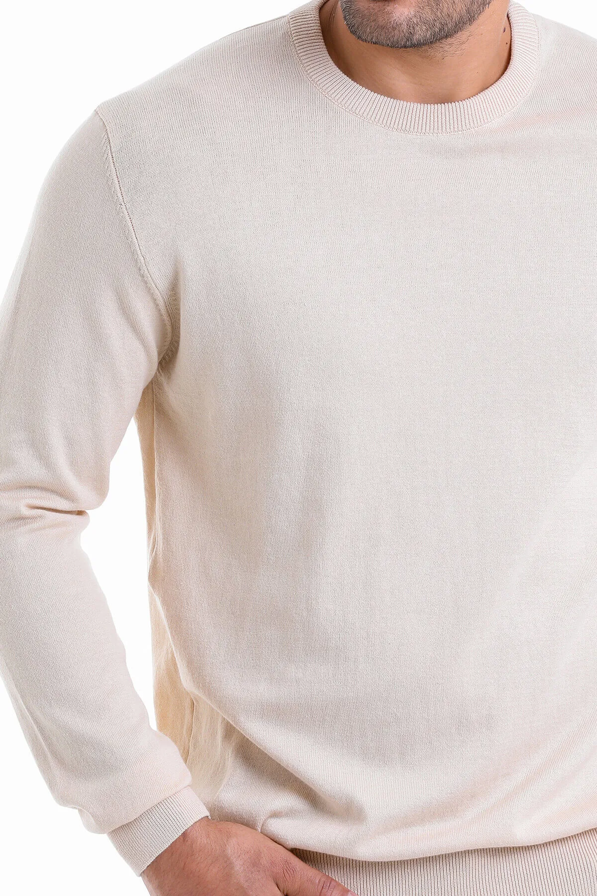 Regular Fit Cotton Cream Crewneck Sweater