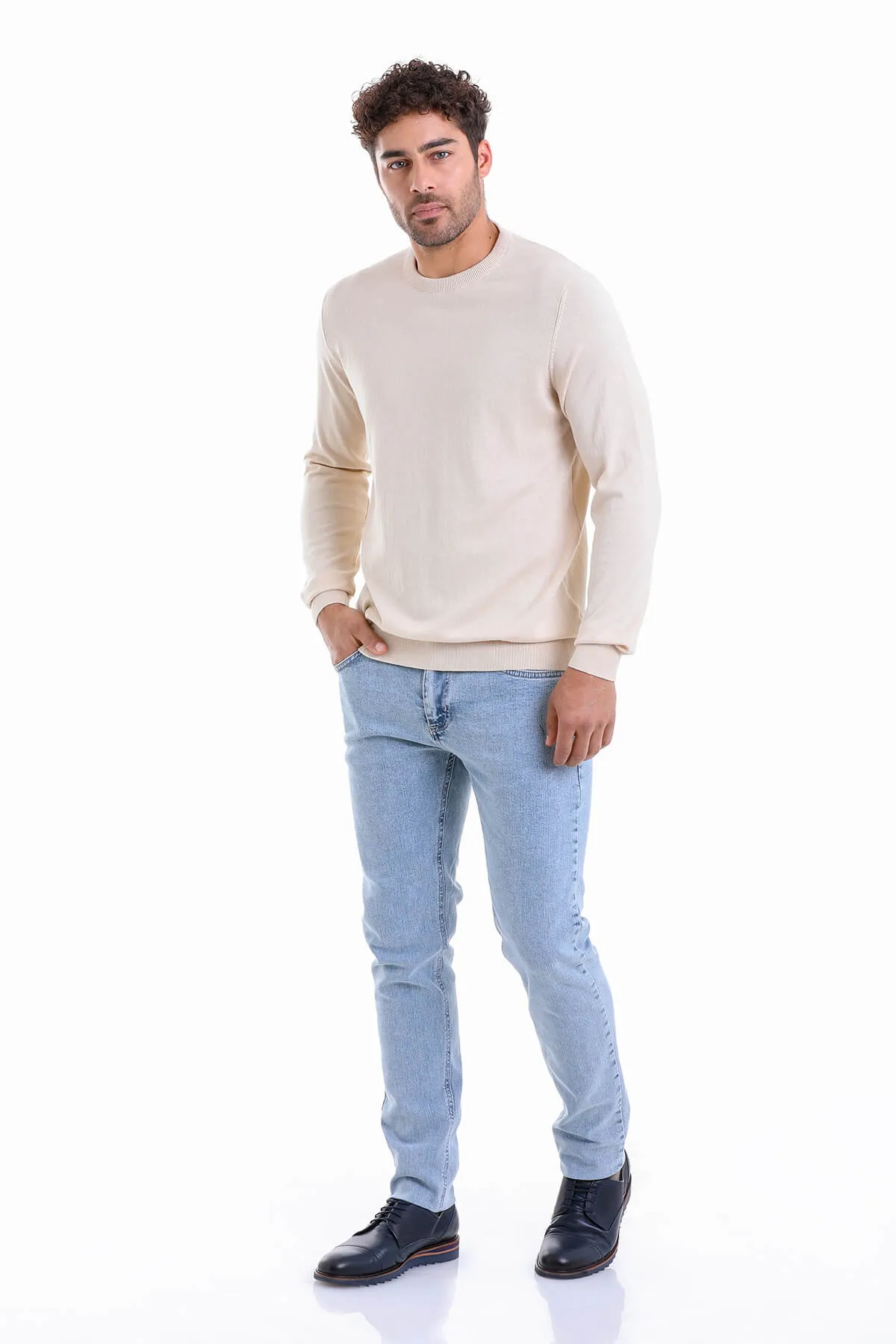 Regular Fit Cotton Cream Crewneck Sweater