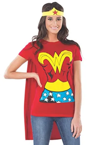 Rubie's women's Dc Comics Wonder Woman T-shirt With Cape and Headband Adult Sized Costumes, Red